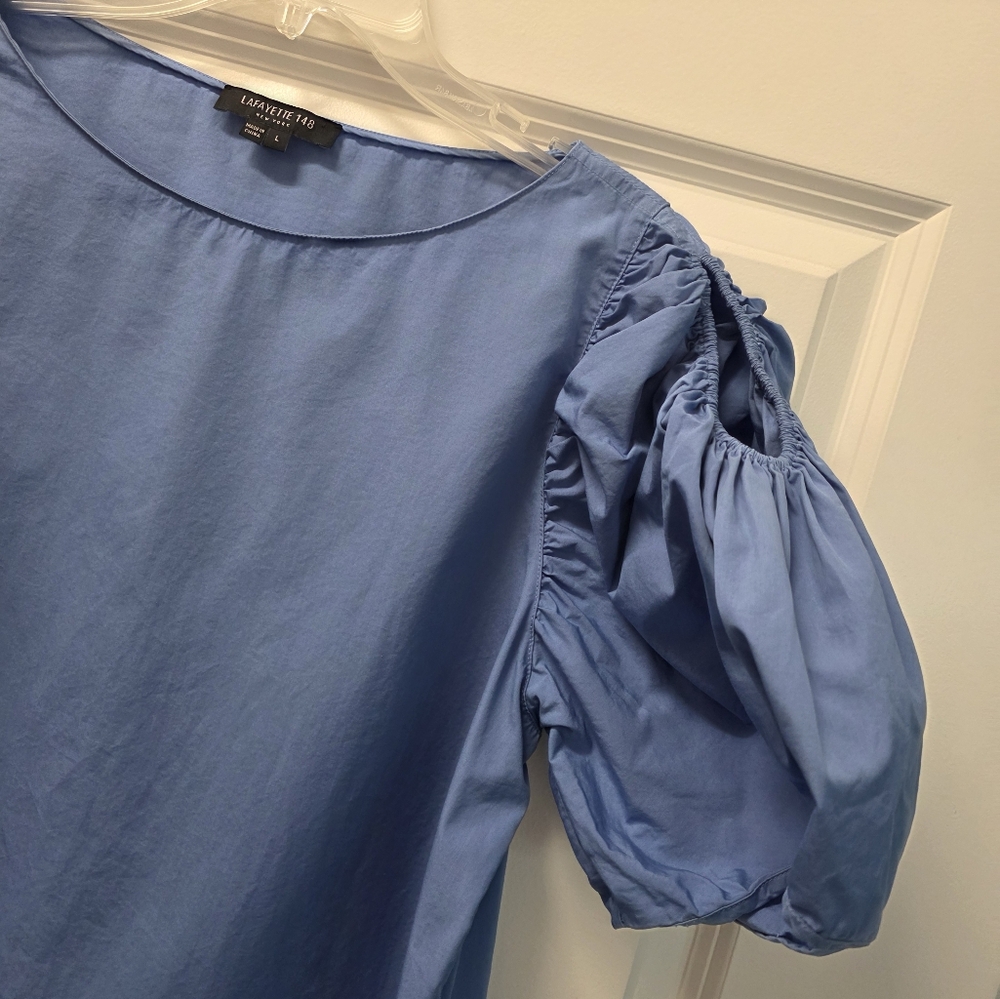 Lafayette 148 New York Sky Blue Puff-Sleeve Dress - Picture 5 of 5